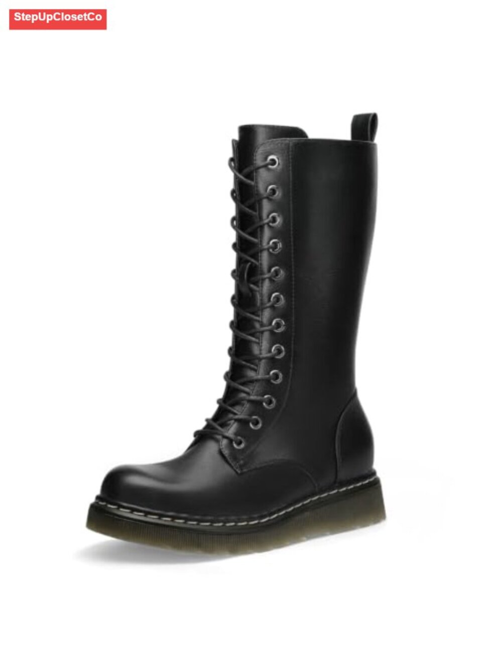 Women's Combat Boots Lace Up Chunky Mid Calf Boots Side Zip